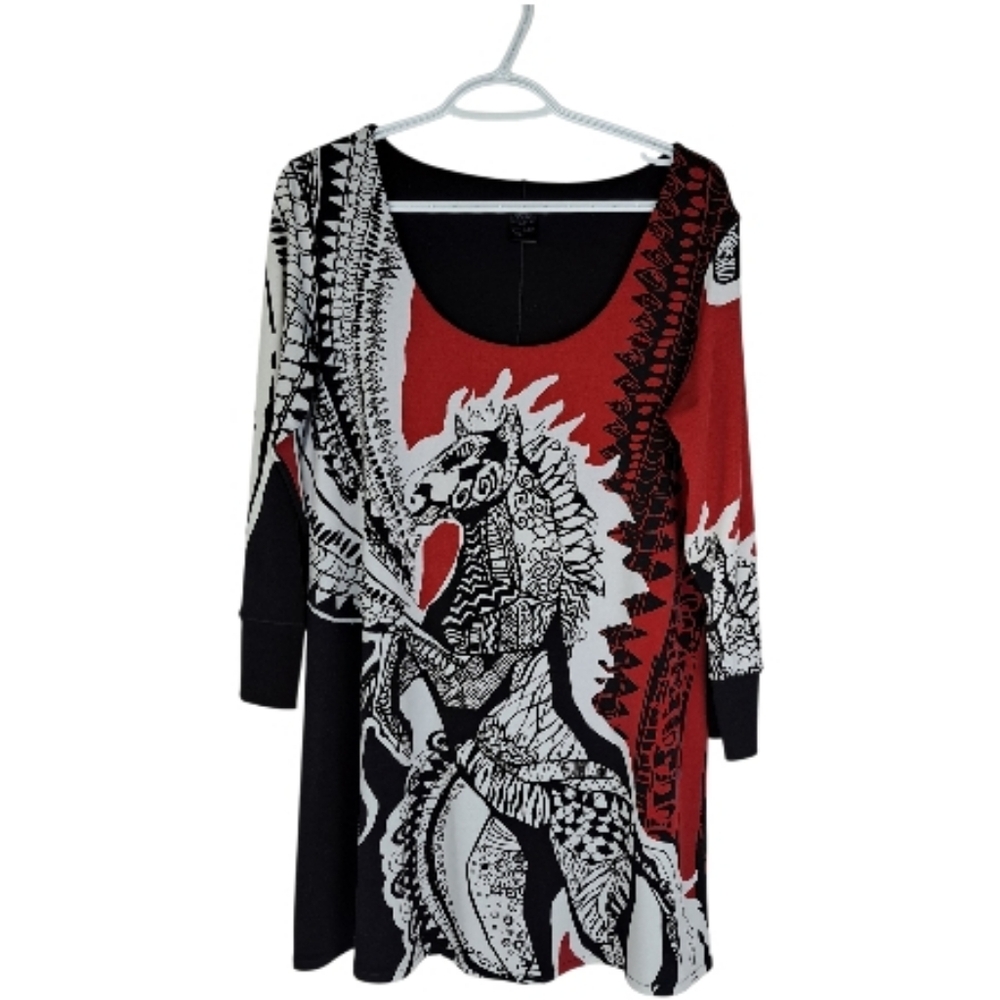 Eva Varro Artistic‎ Horse Graphic Tunic XL - Bold Red/Black /White